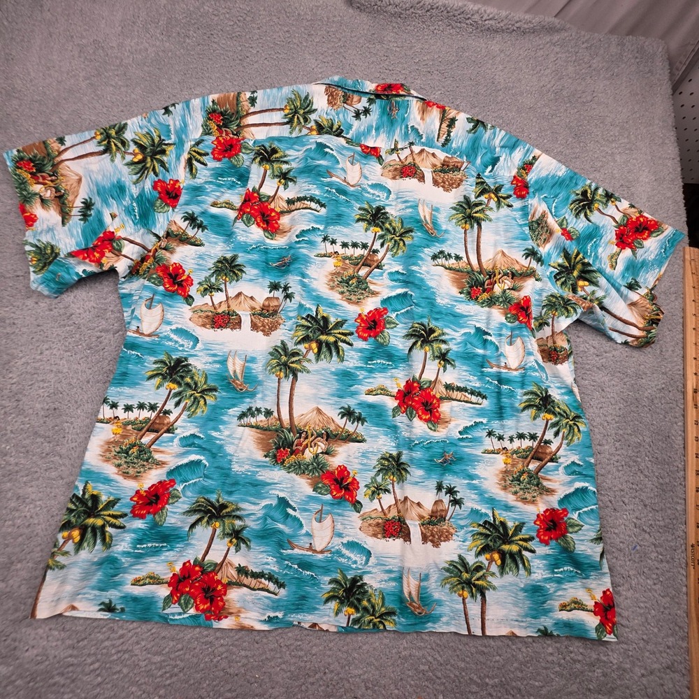 RJC Hawaiian Shirt Mens 4XL Blue Vintage Made in USA Cotton Tropical Scenic Tiki - Picture 7 of 12